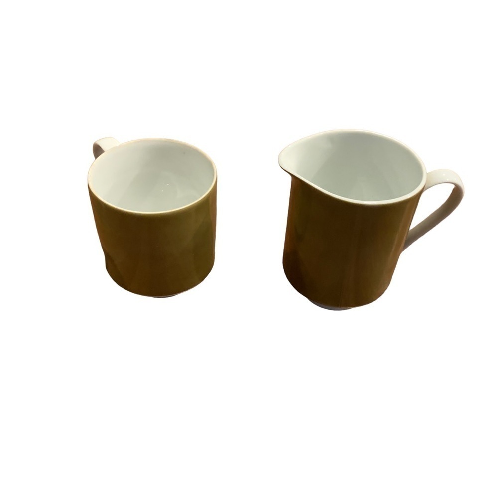 Mikasa Fine China Eclipse Tawny Green Narumi Japan Creamer and Coffee Cup Vtg